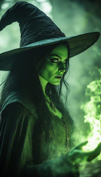 Green Ritual Woman in a witch costume with green skin, holding a glowing green orb.
