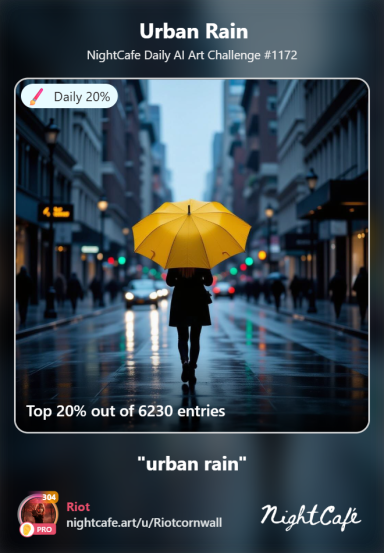 Beacon A lone figure with a yellow umbrella walks through a rainy urban street.