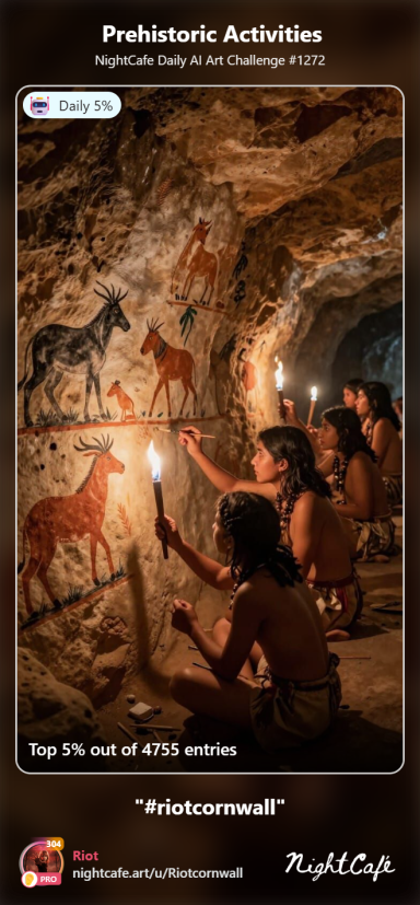 Heritage Cave artists illuminate ancient animal paintings with torches in a dimly lit setting.
