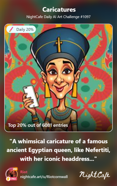 Influencer A whimsical caricature of an ancient Egyptian queen with a distinctive headdress.