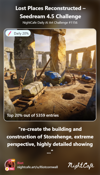 Origins Recreation of Stonehenge showcasing detailed construction and perspective.