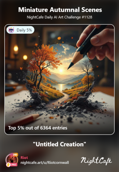 Emergence A hand drawing a picturesque autumn scene with trees and a sunset on a notebook.