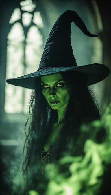 Grave Hex A green-skinned witch wearing a pointed black hat, with a mysterious background.