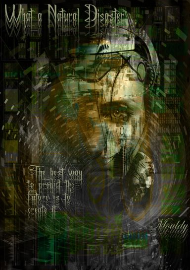 Abstract digital artwork featuring a distorted face with green and black tones.