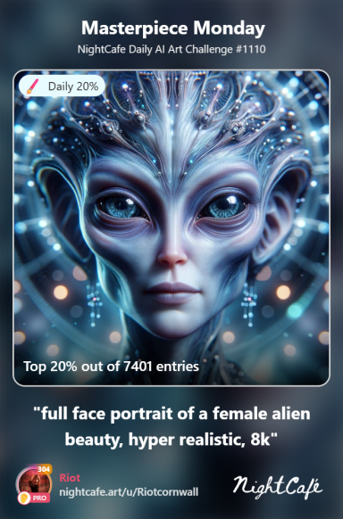 Celestial Full-face portrait of a realistic female alien with striking features.