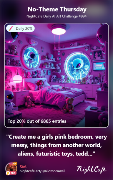 Interstellar A vibrant pink bedroom filled with toys and futuristic decorations.
