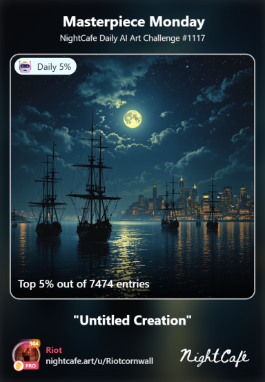 Nocturne Two sailing ships at dusk with a city skyline in the background.