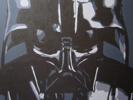 A stylised depiction of a helmeted figure in dark tones.